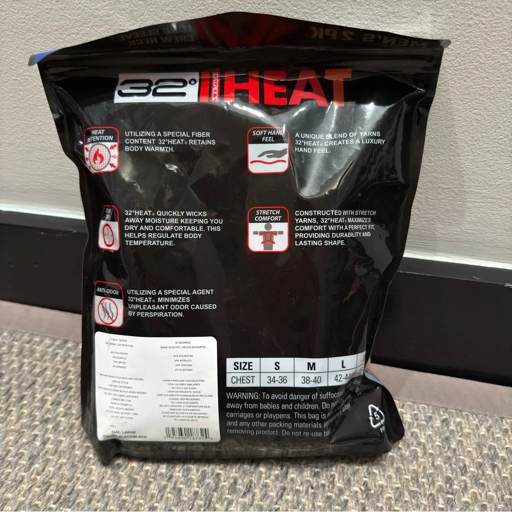 NWT- 32 Degrees Heat Black Thermal Wear Size L - Picture 2 of 5